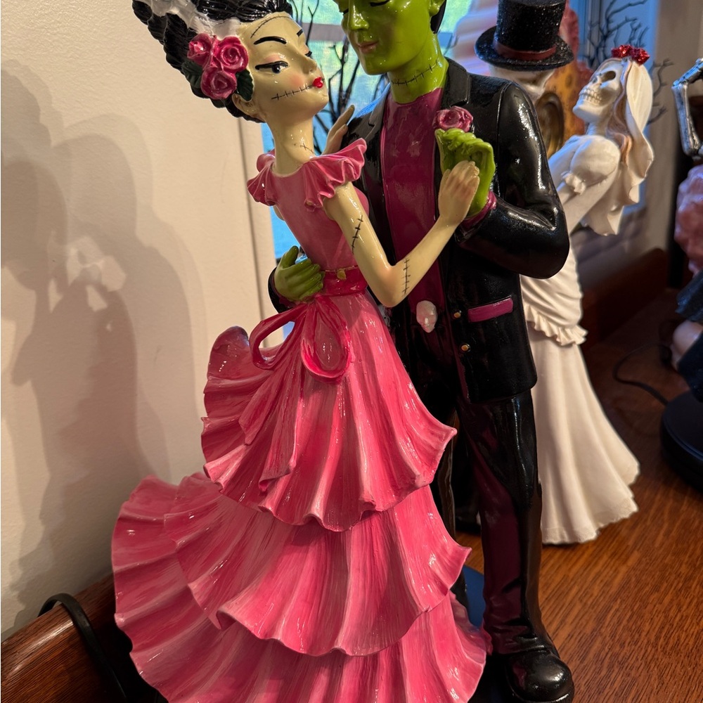Viral Pink and Black Mr. and Mrs. Frankenstein Dancing Couple Figurine